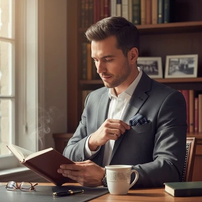 Nwot Silk/poly Blend Pocket Square, 9.5" X 9.5", Black/Blue/Gray, Striped. - Image 1 of 4