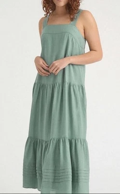 WITCHERY Sage Green Linen Blend Tiered Maxi Dress Size 6-8 - image 1 of 4