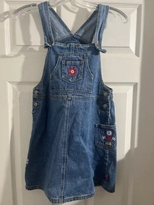 Vintage Mickey & Co Denim Overall Dress Sz L Flowers Disney - Picture 1 of 9