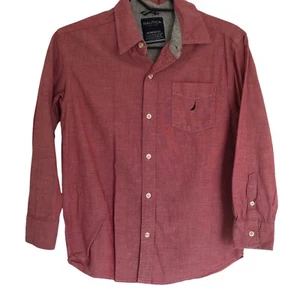 Nautica Boys Shirt Size 10 12 M Button Down Front Pocket Long Sleeve Heather Red - Picture 1 of 9