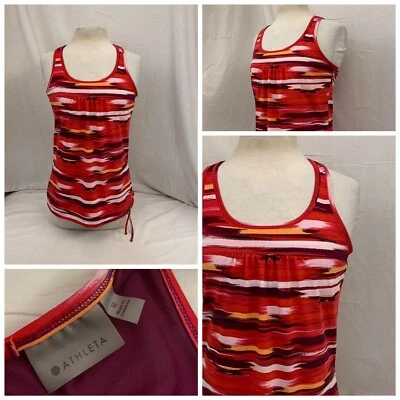 Camiseta sin mangas Athleta para mujer M rosa a rayas sin mangas poliéster spandex YGI Y1-222 Foto 1 de 4