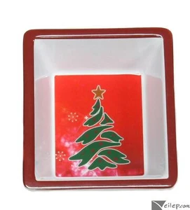 Square Christmas Tree Holiday Dish, 6" Plastic Serving Dish, Red Green White - Picture 1 of 1