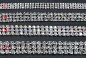 3-row 1yard SS6-SS18 Rhinestone Chain in Silver/Golden Brass Sew on Dress Crafts - Picture 1 of 8