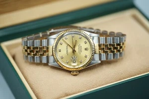 Rolex Datejust de acero y oro de 18 quilates 36 mm esfera de diamantes champán de fábrica 16013 - Imagen 1 de 5