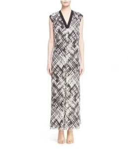 Vince Macadamia Black Basketweave Print Silk Maxi Dress Size XS NWT $475 - Picture 1 of 10