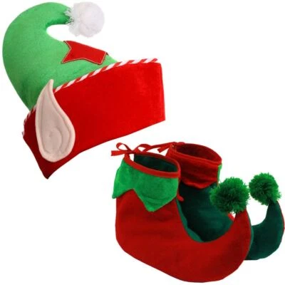 ELFO CAPPELLO STIVALI NATALE VESTITO FANTASIA COSTUME ADULTO PIXIE GNOMO SEGRETO BABBO NATALE  - Immagine 1 di 4