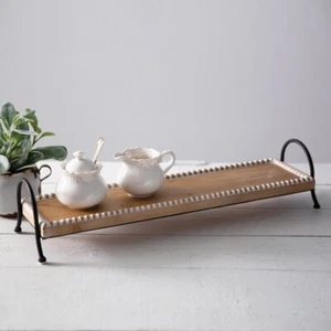 Displaying Beaded Wood And Metal Frame Tray Home Kitchen Decor - Picture 1 of 3