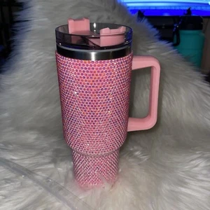 Pink Rhinestone sparkly Tumbler style Stainless Steel 40oz with Handle New - Picture 1 of 15