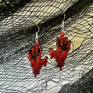 Pendientes con estampado de manos sangriento artesanal únicos en su clase - Imagen 1 de 6