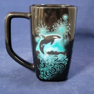 Taza de café negra de recuerdo coleccionable SeaWorld Parks orca ballena - Imagen 1 de 6