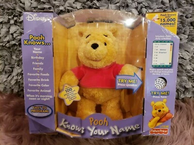 Oso de peluche interactivo Fisher Price Disney Winnie Pooh Know Your Name RARO NUEVO EN CAJA Foto 1 de 4