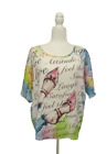 Ethyl Clothing L Pastel Graffiti  Vaca Red Shoes Short Sleeve Top Blouse NWT $72