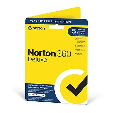 Norton 360 Deluxe Antivirus VPN 2023 5 Devices 1 Year - 5 Minute EMAIL Delivery • 7.46£