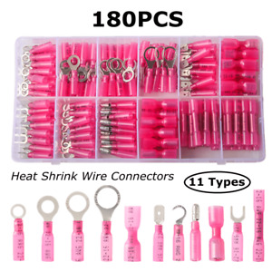 180pcs Red Heat Shrink Wire Connectors Assortment CrimpTerminal Marine Case Kit