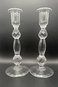 Pair 9 3/4” Mikasa Crystal Richelieu Candlestick Holders Germany EUC - Picture 1 of 7
