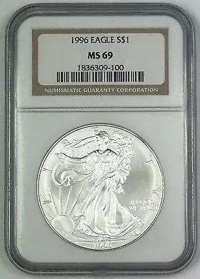 1996 American Silver $1 Eagle NGC MS 69 (X) - Image 1 of 2