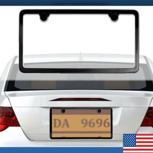 Stainless Steel License Plate Frame w Screw Caps Thin 2 Hole- Silm Black ※ - Picture 1 of 7