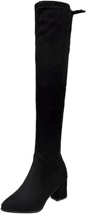 Klassische kniehohe Damen-Wildlederstiefel rund geschnitten Slipper Kunst-Wildleder schwarz Größe 11 - Bild 1 von 6