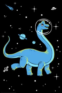 Brachiosaurus Dinos in Space Cool Wall Decor Art Print Poster 12x18 - Picture 1 of 8