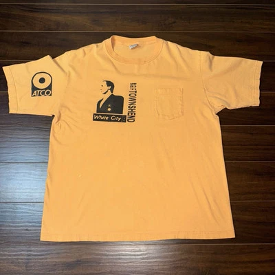 Camisa promocional vintage Pete Townshend White City Angel ATCO tamanho G The Who anos 80 anos 90 - Imagem 1 de 4