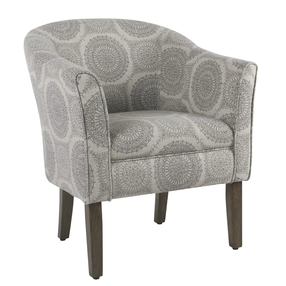 Benjara Wooden Accent Chair with Medallion Pattern, Gray and Brown - Image 1 of 1