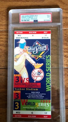1999 WORLD SERIES Game 3 FULL TICKET Yankees Braves Jeter Rivera PSA 9 Mint!!!!! - Image 1 of 2