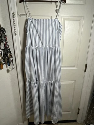 Rag & Bone Leila 浅蓝色条纹府绸连衣裙 L 码全新带标签 — 第 1/4 张图片