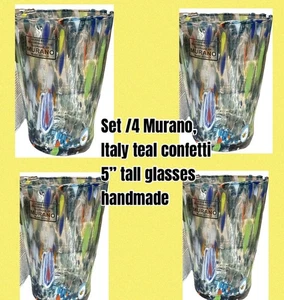 Murano türkis Konfetti 5" hoch Glas Handarbeit Italien Set/4 - Bild 1 von 8