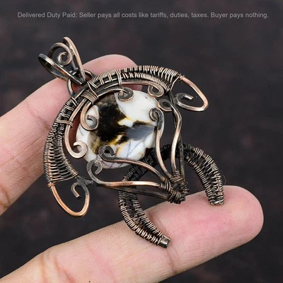 Joyería colgante de tortuga envuelta en alambre hecho a mano piedra de jaspe de madera de cacahuete de cobre Foto 1 de 4