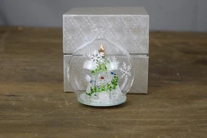 Glass Christmas Tree Ornament LED Lighted Snowflake Globe Battery Operated Decor - Picture 1 of 5