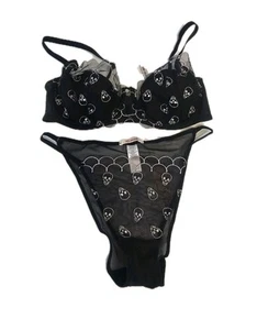 Adore Me Damen ungefüttert schwarz Totenkopf Print BH & Höschen Set Gr. M/34D Gothic - Bild 1 von 8