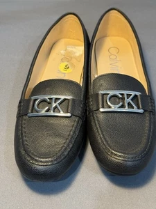 Calvin Klein Damen-Ballerinas schwarzes genarbtes Leder Größe 9 Freizeit - Bild 1 von 15