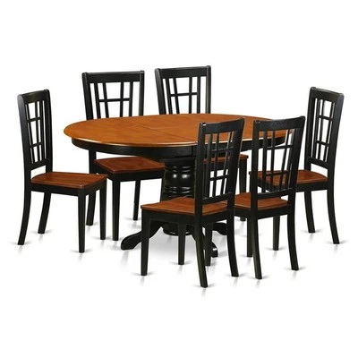 East West Furniture Kenley 7-piece Wood Dining Table Set in Black/Cherry - Image 1 of 4