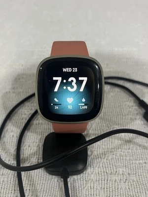 Fitbit Versa 3 Smart Watch With New Pink Clay Band & USB Charger - Image 1 of 4