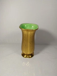 Vintage PICKARD China 24K Gold Etched 6” Vase with Pale Green Interior USA Made - Picture 1 of 8