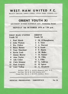 WEST HAM UNITED v ORIENT YOUTH XI 1970 UPTON PARK OFFICIAL PROGRAMME ADE COKER - Picture 1 of 2