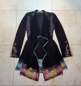 IVKO Black Floral Cardigan Tunic Blouse Embroidered Boho Top C6 - Picture 1 of 21