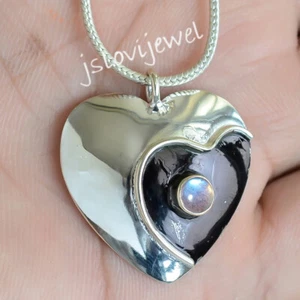 Blue Labradorite Gemstone 925 Sterling Silver Heart Pendant With Chain/pg-280 - Picture 1 of 6