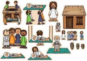 Jesus Heals the Paralyzed Man Felt Bible Story for Flannel Boards Miracles Kids - Picture 1 of 3