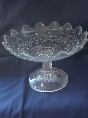 ANCIENNE COUPE A FRUITS COMPOTIER EN VERRE MOULÉ PRESSÉ - Photo 1/4