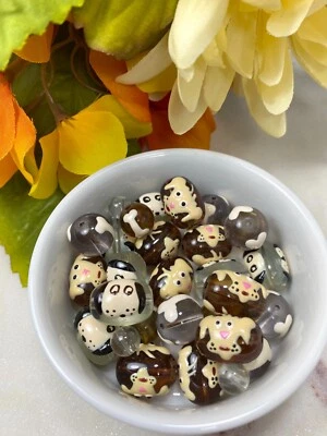 Cuentas de vidrio para hacer pulseras marrón cara de perro tamaño mezcla 40 piezas Foto 1 de 4