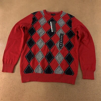 Geoffrey Beene Men's Size Medium Red Argyle Crew Neck Pullover Sweater NWT Foto 1 de 4