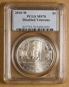 2010 W Disabled Veterans Commemorative Silver Dollar PCGS MS70 - Picture 1 of 2