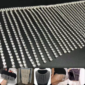 1 Yard Rhinestone Crystal Chain Fringe Trimming Dress Garment DIY Sewing Craft - Picture 1 of 15