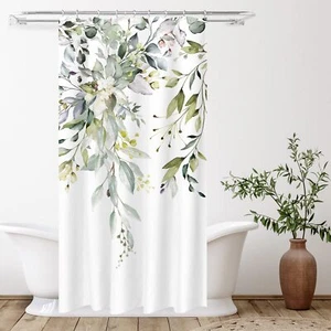 Green Eucalyptus Shower Curtain Sets Watercolor Leaves on The Top Plant with ... - Picture 1 of 8