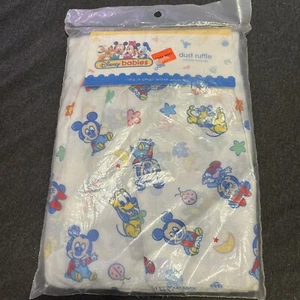 VTG Disney Baby Mickey Mouse Minnie Pluto Crib Bed Skirt Dust Ruffle Little - Picture 1 of 5