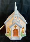 Americana Porcelain Collectibles Hand Painted Church, In Box. Working Light