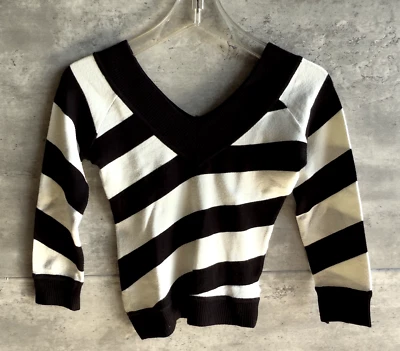 Vintage Y2K bebe Double V-Neck Assymetrical Rayon Striped Sweater Size S USA - Image 1 of 4