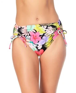 California Waves BLACK MULTI Floral-Print Bikini Swim Bottoms, US Large - Picture 1 of 1