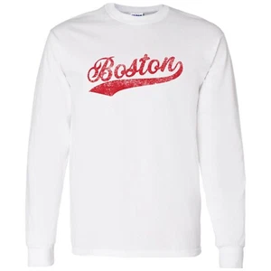 Boston Baseball Script - Hometown Pride Long Sleeve T Shirt - White - Picture 1 of 6
